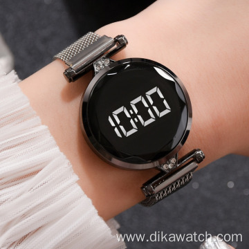 2021 Luxury Digital Magnet Watches For Women Stainless Steel Rose Gold Dress LED Quartz Watch Female Clock Relogio Feminino